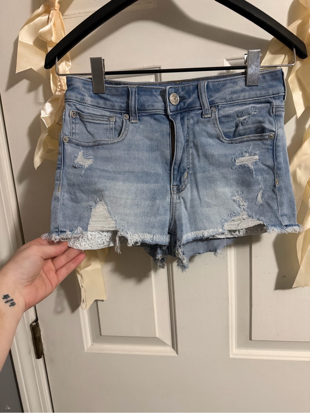 American Eagle Outfitters Light Blue Distressed Denim Cutoff Shorts